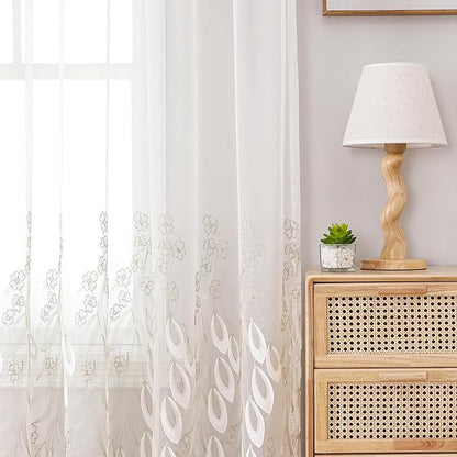 VISIONTEX White Sheer Voile Curtains, Decorative White Embossed Drip Rod Pocket Window Drapes for Home Kitchen, Living Room and Bedroom 54 x 72 Inch, Set of 2 Curtain Panels