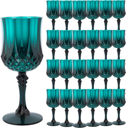 Plastic Wine Glasses，Plastic Goblets Vintage Style Cordial Drinking Glasses for Wedding Reception, Christmas Grand Event Party Supplies (24, Green)