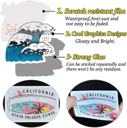 Surf Stickers for Teens Girls Boys Surfing Laptop Stickers for Water Bottles Surfboard Waterproof Vinyl Stickers Surfer Stickers Pack 50Pcs''