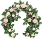 Ling's Moment 5FT Blush Artificial Flower Garland Fake Pink Rose Leaves Floral Garland Arch Flowers Vine for Wedding Party Backdrop Decor Mantel Home Table Centerpieces Wall Decorations