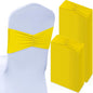Moukeren 100 Pcs Spandex Chair Sashes Bows Bands Slider Sashes for Chair Covers Elastic Bands Ties Ribbon Decorations for Wedding Party Events Ceremony Birthday Banquet(Yellow)