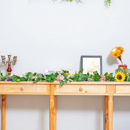 Naidiler Artificial Flower Garland, Sunflower & Rose Vines, Boho Wedding & Birthday Decor, 6ft Straight, Pink & Yellow, Fabric & Plastic