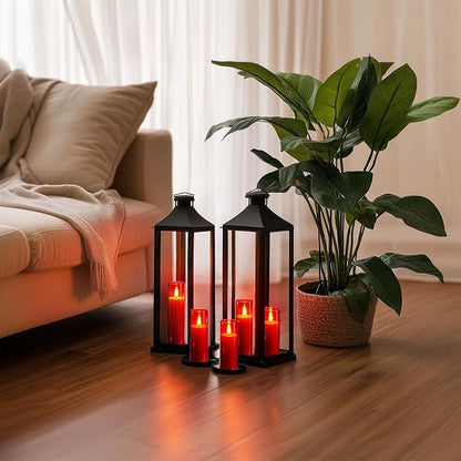 Amagic Red Flameless Candles with Remote, Battery Operated Candles with Timer, Acrylic Flickering LED Candles for Christmas Decor, 3D Wick, Warm Yellow Glow, D2.2 xH5 5" 6" 7" 8", Set of 5