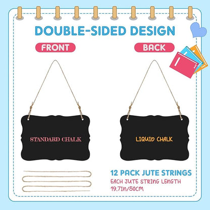 12 Pcs 4 x 6 Acrylic Chalkboard Hanging Sign with Chalk Markers Chalk Board Signs with Hanging String for Wedding Kitchen Home Party Decoration (Bracket)
