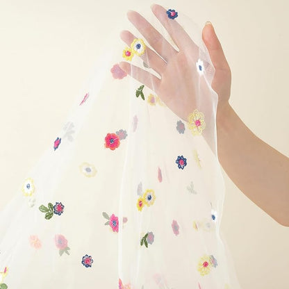 Champagne Embroidery Daisy Fall Table Runner 120Inch 10FT Florals Soft Sheer Tulle Fabric Table Runner for Home Decor, Brithday, Wedding, Baby Shower ,Holiday ,Parties, DIY Craft,1PC