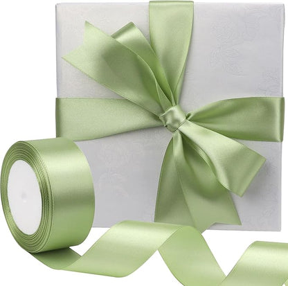 Pale Green Solid Satin Ribbon 1-1/2 Inch 25 Yards Solid Polyester Fabric Ribbon for Gift Wrapping Wedding Christmas Baby Shower Birthday Party Decoration Handmade Immortal Flower Craft