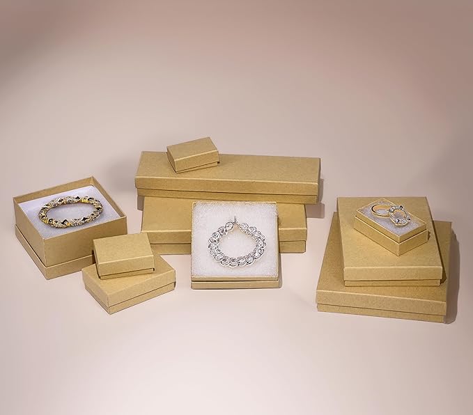 TheDisplayGuys - 25-Pack #53 Kraft Paper Cardboard Gift Boxes/Jewelry Cases w. Cotton Padding & Lid - Kraft Brown - (5.4" x 3.9" x 1.0")