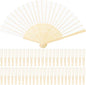 URATOT 48 Pieces White Folding Fans Silk Bamboo Folding Fans Handheld Fan for Wedding, Party Decoration