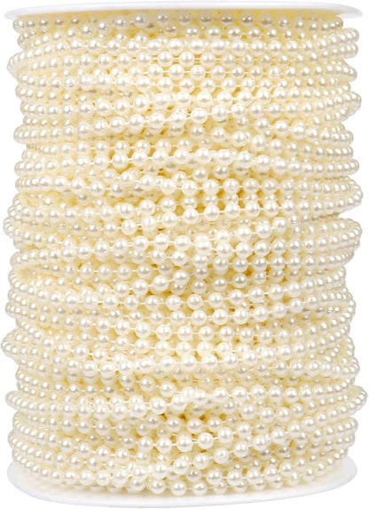 [177Feet] Pearl Beads Garland, 4MM 59 Yards Faux Pearl Beads String Roll Bulk for DIY Craft Wedding Party Christmas Tree Decoration