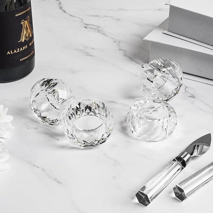 Crystal Napkin Rings Holders - 2 Inch Set of 4, Party Wedding Set Christmas Decorations for Table Dinner