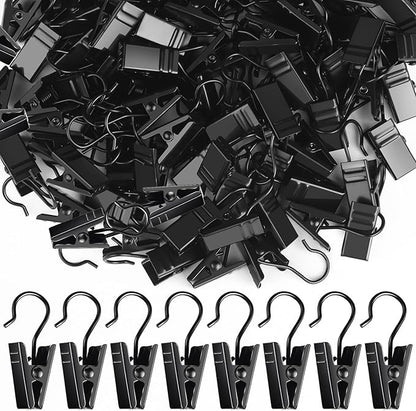 Teenitor 100 Pack Small Curtain Clips Curtain Hooks for Outdoor String Lights, Stainless Steel Clips for Hanging Curtain Hooks for Drapes, Black
