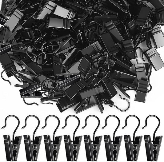 Teenitor 100 Pack Small Curtain Clips Curtain Hooks for Outdoor String Lights, Stainless Steel Clips for Hanging Curtain Hooks for Drapes, Black