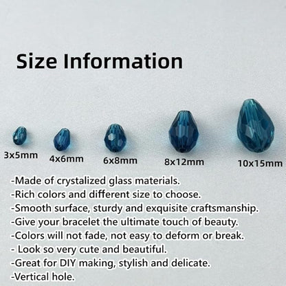 50pcs 10x15mm Teardrop Crystal Glass Beads for Jewelry Making, Faceted Vertical Hole Teardrop Glass Spacer Beads for Wind Chimes Bracelet Earring Necklace DIY Craft(Peacock Blue)