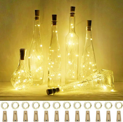 Wine Bottle Lights with Cork, 12 Pack Battery Operated 12 LED Cork Shape Silver Wire Colorful Fairy Mini String Lights for DIY, Party, Christmas, Halloween,Wedding Decor (Warm White)