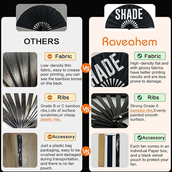 UV Glow Rave Fan, Bamboo Folding Clack Hand Fans Foldable for Men Women, Boots on the Ground Poping Fan for EDM Festival Line Dance Decoration, (Waves-2, Medium 11")