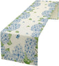 Watercolor Hydrangea Flower Table Runner, Spring Summer Seasonal Plants Butterfly Blue Dinner Runner for Home Kitchen Dining Table Party Holiday Decoration 13"x36"