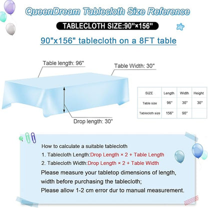 QueenDream Baby Blue Sequin Tablecloth 90x156 Inch Glitter Table Cloth for Baby Shower Birthday Party Decorations