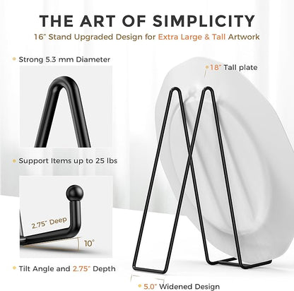 TR-LIFE 16 Inch Heavy Duty Plate Stand (2 Pack) - Metal Display Easel for Large Plates, Picture Frames, Signs, Posters, and Decorative Platters