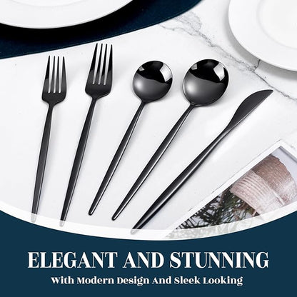 NOCCUR 40-Piece Stainless Steel Black Silverware Set for 8 - Black Utensils Set Include Knives Spoons and Forks for Home&Party