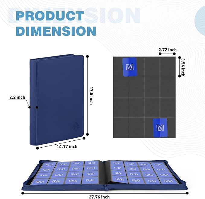 Premium Card Binder 16 Pocket,Trading Card Binder Holds up to 1000+Cards Sturdy Card Collection Album, Card Holder Folders for MTG, TCG, Game Cards & Sports Cards