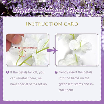 24Pack Purple Wisteria Hanging Flowers, 3.44 Ft Fake Hanging Flowers, Artificial Wisteria Garland Vines for Wedding Room Backdrop Outdoor Patio Garden Decoration