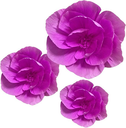 BRT Bearingshui Crepe Paper Flowers Decoration for Wall Total 9 Pcs, Artificial Flowers Backdrop for Wedding Decor Baby Bridal Shower Birthday Party, Rose Red 3D Wall Flowers Decor