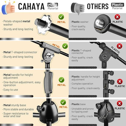 CAHAYA Tripod Microphone Stand: Boom Arm One-Button Release Floor Mic Stand Portable with Carrying Bag and 2 Mic Clips for Singing Performance Wedding Stage Meeting Live CY0362