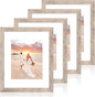 11x14 Picture Frame Set of 4 with Tempered Glass, Smoke Gray Frame Display 8x10 Pictures with Mat or 11 x 14 Without Mat, Wood Rustic Photo Frames for Horizontal or Vertical Wall Mounting