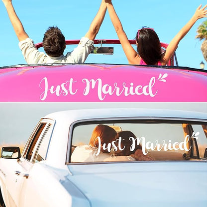 Tallew 4 Sets Just Married Car Decorations Ornate Magnets 12 x 7.5, Wedding Day Car Window Decals 5.1 x 22.4, Just Married Sign Banner Decorations for Honeymoon Wedding