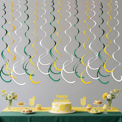 36 Pcs Green Yellow White Hanging Swirl Decorations Felt Swirl Streamer Spiral Ceiling Garland Banner for Graduation Birthday Wedding Retirement Baby Shower Spring Summer Garden Party Decor Supplies
