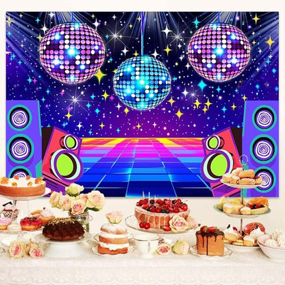 Dance Party Backdrop Retro 80s 90s Theme Stage Dance Ball Music Birthday Party Decoration DJ Photography Background 8 x 6 ft for Baby Shower Picture Photo Shoot Polyester Fabric,Multi2