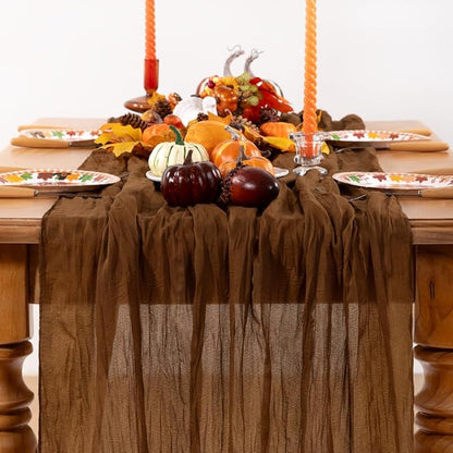 Brown Cheesecloth Table Runner Tan 6 Pack Fall Table Runners Boho Gauze 120 Inches Marron Cheese Cloth Fall Table Decorations for Thanksgiving Wedding Bridal Baby Shower Tea Party Decor