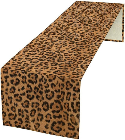 Leopard Print Table Runner Wildlife Vintage Cheetah Fur Spot Animal Skin Spots Pattern Table Cloth for Garden Farmhouse Wedding Party Vacation Dinner Home Decoration, 13x60 Inch