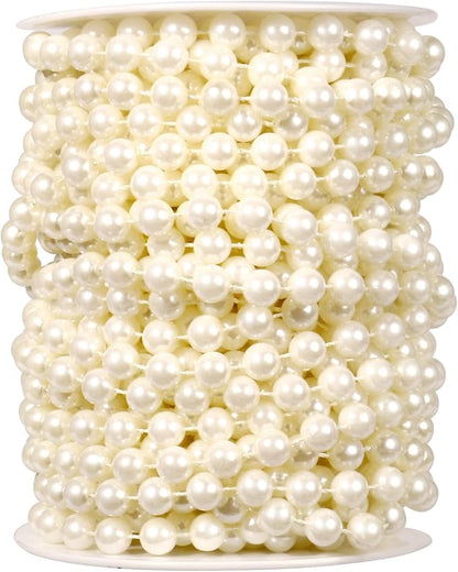 [47Feet] Pearl Beads Garland, 8MM 15.7 Yards Faux Pearl Beads String Roll Bulk for DIY Craft Wedding Party Christmas Tree Decoration