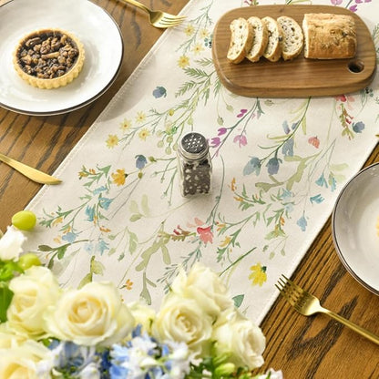 Artoid Mode Wildflowers Bloom Flowers Spring Table Runner, Seasonal Summer Floral Kitchen Dining Table Decoration for Home Party Decor 13x72 Inch