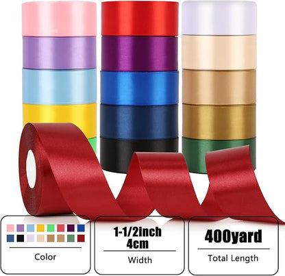NESCCI 16 Colors 400 Yards Ribbon,1-1/2 Inch Satin Ribbon,Single Face Satin Ribbons, Perfect for Gift Wrapping, Wedding Decoration,Handmade Bows,Wrapping Bouquet, Halloween, Christmas