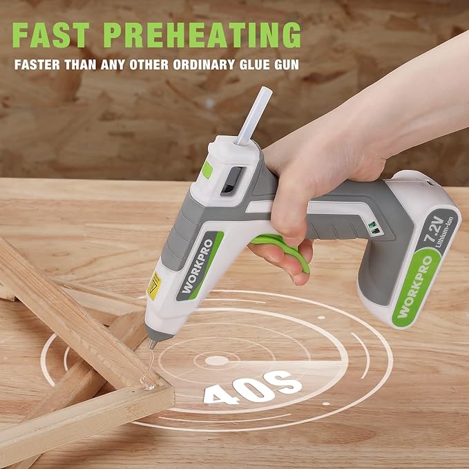 WORKPRO 7.2V Cordless Hot Melt Glue Gun, Rechargeable Fast Preheating Glue Gun Kit with 20 Pc Premium Mini Glue Stick, Automatic-Power-Off for Art, Craft, Decoration, USB Type-C Cable Included