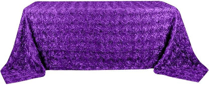 Efavormart 90"x132" Wholesale Rectangle Table Cover Purple Grandiose Rosette 3D Satin Tablecloth for Wedding Party Event Decoration