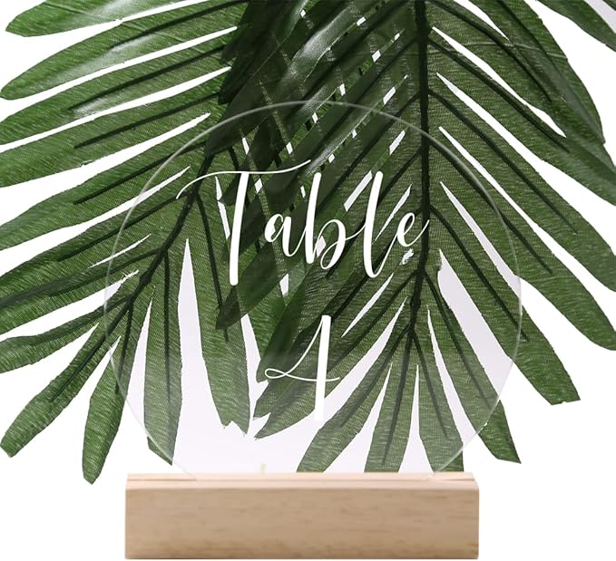 UNIQOOO 50 Pack Oak Wood Table Number Stands | 1/8” Thick Acrylic Sign Holders | Display Stands | Place Card Holder, Perfect for Retail Shop Wedding Dinner Party, Events Decoration, Retail Shop