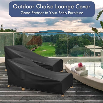 Chaise Lounge Covers Outdoor Waterproof, Heavy Duty Patio Furniture Covers, Fits up to 78L x 34W x 32H inches, 2 Pack, Black