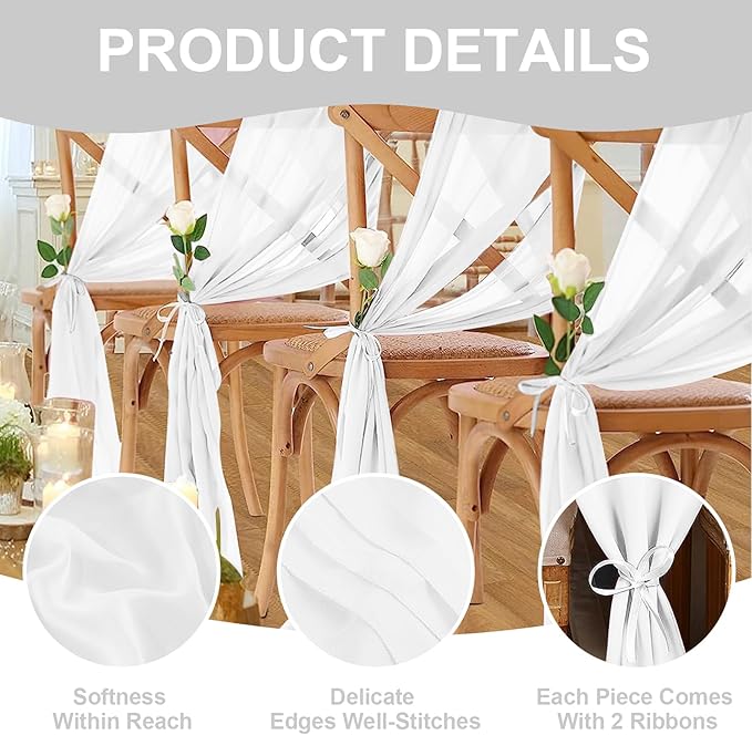 10 Pack 10ft Pure White Chiffon Table Runners Wedding Table Runner Sheer Romantic Tulle Table Runner for Christmas Wedding Bridal Tea Party Baby Shower Birthday Party Table Decorations(120 x 12 in)
