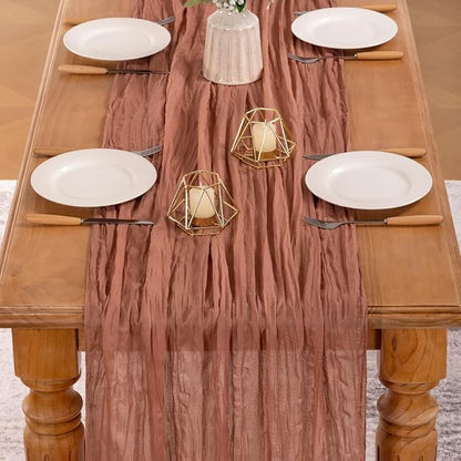 MLMW Dusty Rose Table Runner Cheesecloth Boho Gauze Rustic Cheese Cloth Table Runner 160 inch Sheer 13.3ft for Wedding Party Baby Bridal Shower Birthday