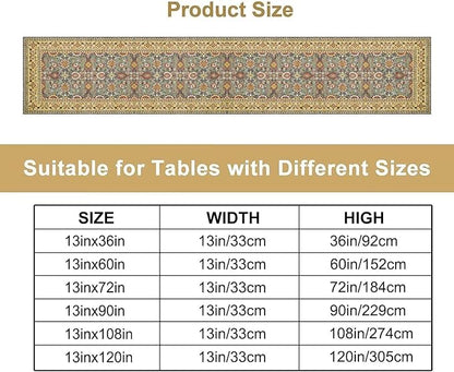 Boho Floral Vintage Beige Blue Table Runner, Retro Flower Rustic Country Farmhouse Abstract Pattern for Home Kitchen Table Decor Dining Coffee Room Party Decor 13x120in