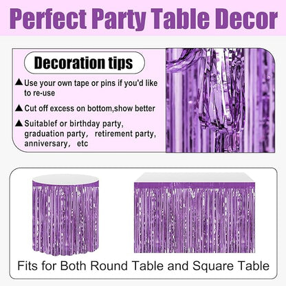 3 Pack 29x108 Inch Light Purple Foil Fringe Table Skirts Metallic Banner for Tinsel Streamer Garland Backdrop for Parade Floats Wedding Thanksgiving Birthday Christmas Halloween Party Decoration