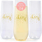 Prestee 24 Pack Stemless Plastic Champagne Flutes - 9 Oz Disposable Cheers Toast Cups for New Years Eve - Shatterproof Drinkware for Cocktails, and Mimosa Bar Supplies