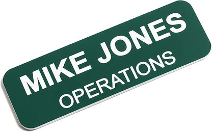 Custom Engraved Name Tag Badges – Personalized Identification with Pin or Magnetic Backing, 1 Inch x 3 Inches, Pine Green/White