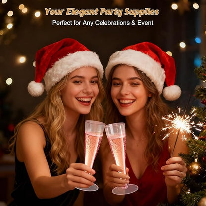 40 Pack Pink Champagne Flutes Plastic Wine Glasses Disposable, 4.5 Oz Clear Mimosa Glasses for 2025 Engagement Wedding Birthday New Years Eve Xmas Party Supplies, Bulk Toasting Cocktail Cups