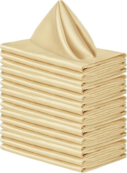 Aneco 16 Pack Square Satin Napkin Bright Silk Table Napkin Soft Smooth Fabric Table Napkin for Wedding Banquet Party Decoration, Champagne, 17 x 17 Inch