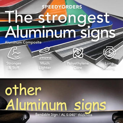Custom Outdoor Metal Signs - Personalized Aluminum Business Signs, Waterproof, White (Yellow Background, 12x8 In)