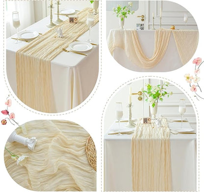 Sioloc 1 Pack Beige Cheesecloth Table Runner Fall Autumn Decor for Home 10ft Table Cloth for Tea Wedding Birthday Party Baby Bridal Shower Halloween Thanksgiving